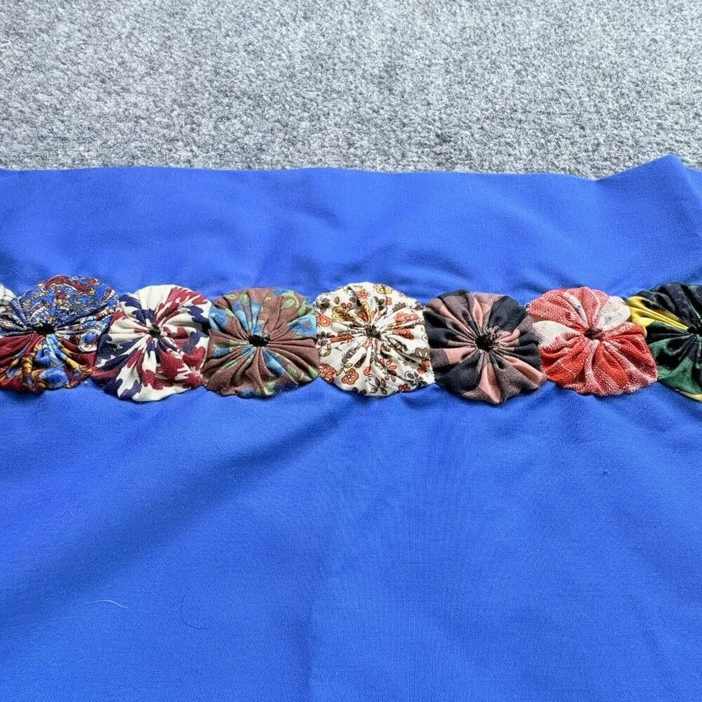 Handmade Blue Table Runner 53x17 Boho Retro Raised Fabric Flower Trim Cottage‎